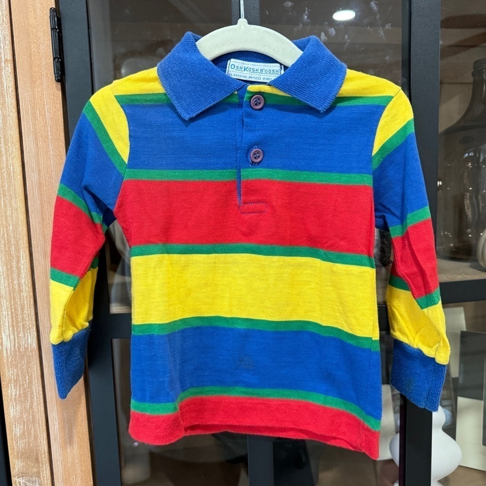 1980s OshKosh B'gosh toddler boys polo rugby Shirt long sleeve colorful stripes